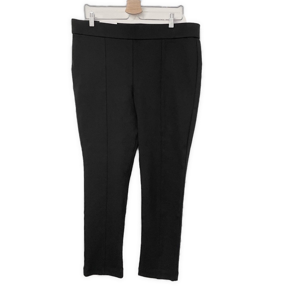 Anne Klein- Classic Tuumy Control Black Ponte Pants w/ pleat detailing- XL